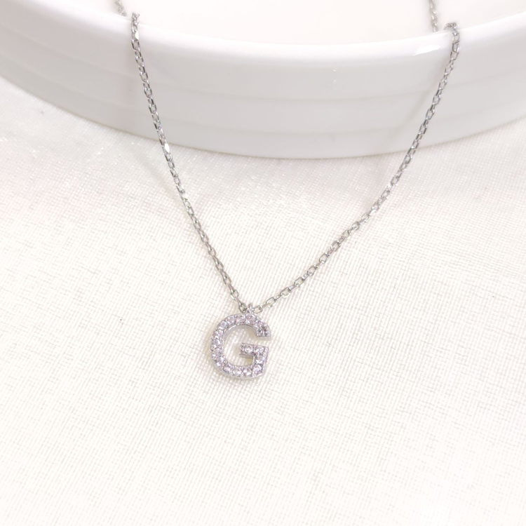 1 CM TAŞLI G HARF GÜMÜŞ KOLYE 40+5 CM