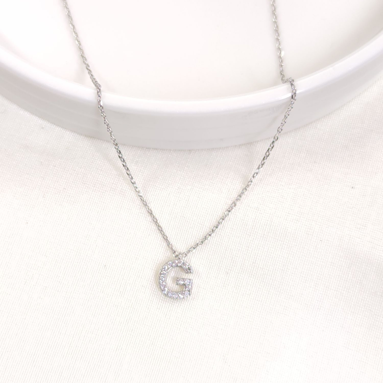 1 CM TAŞLI G HARF GÜMÜŞ KOLYE 40+5 CM