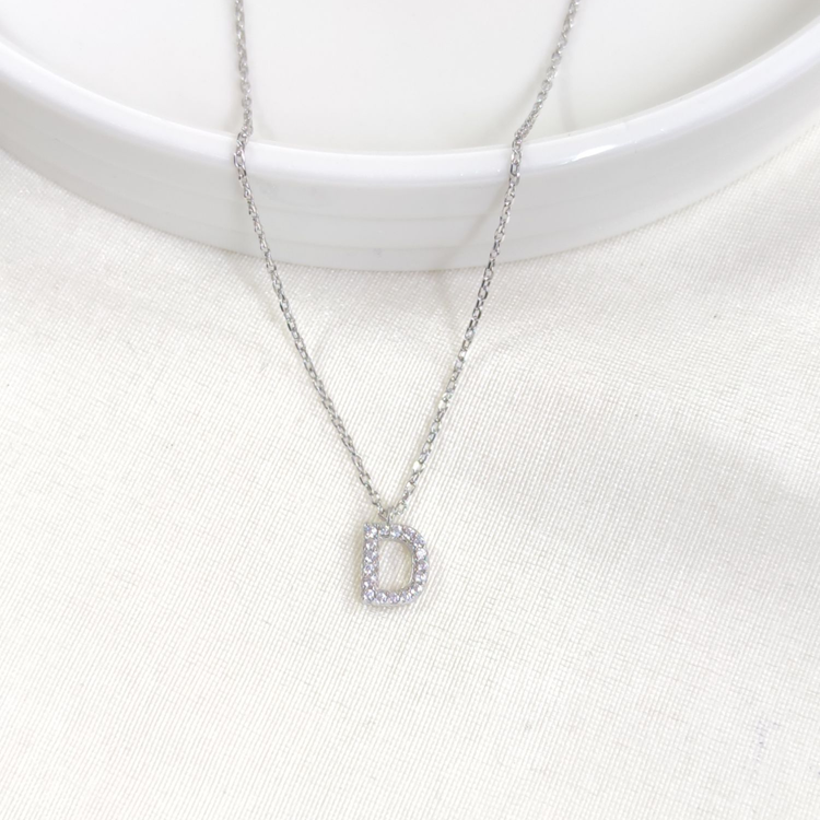 1 CM TAŞLI D HARF GÜMÜŞ KOLYE 40+5 CM