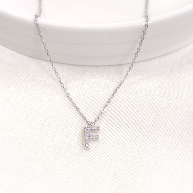 1 CM TAŞLI F HARF GÜMÜŞ KOLYE 40+5 CM