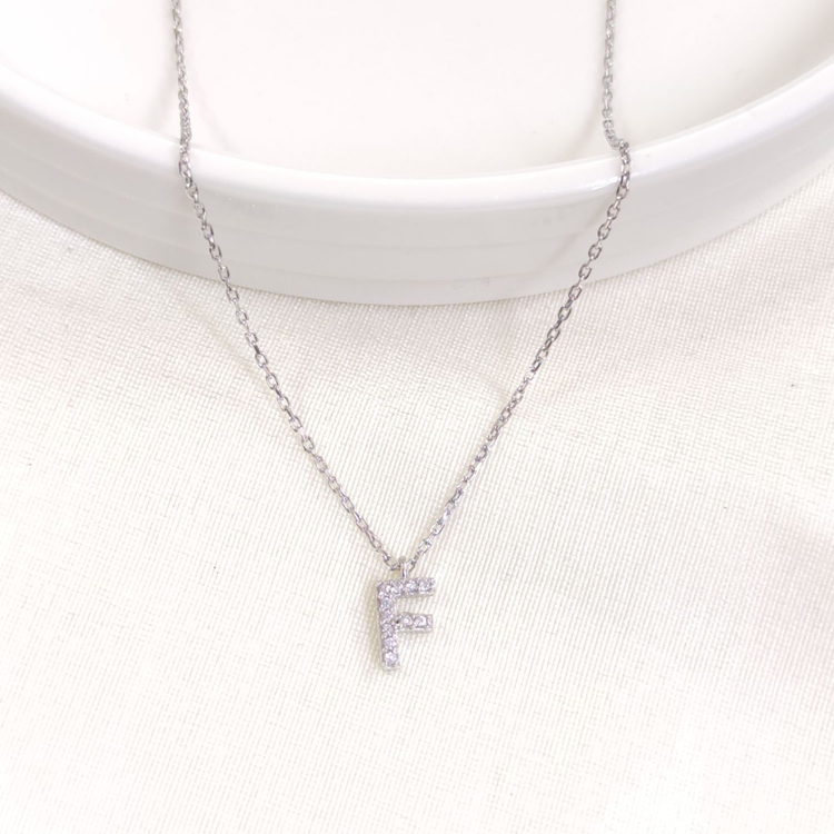 1 CM TAŞLI F HARF GÜMÜŞ KOLYE 40+5 CM