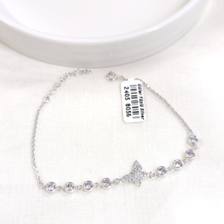 KELEBEKLİ TAŞLI GÜMÜŞ BİLEKLİK 17+3 CM