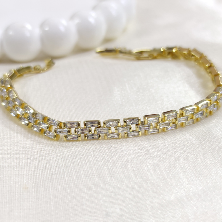 XUPING 5 MM BAGET TAŞLI KORDON BİLEKLİK GOLD 17+2 CM