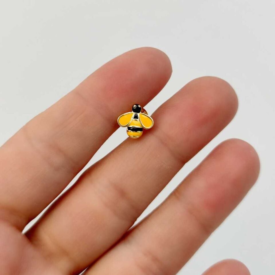 MİNELİ ARI - TEK - GÜMÜŞ KÜPE ALTIN SARI - STD