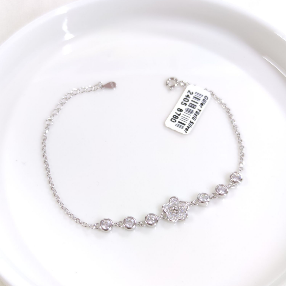 İTHAL TAŞLI ÇİÇEK GÜMÜŞ BİLEKLİK 16+3 CM
