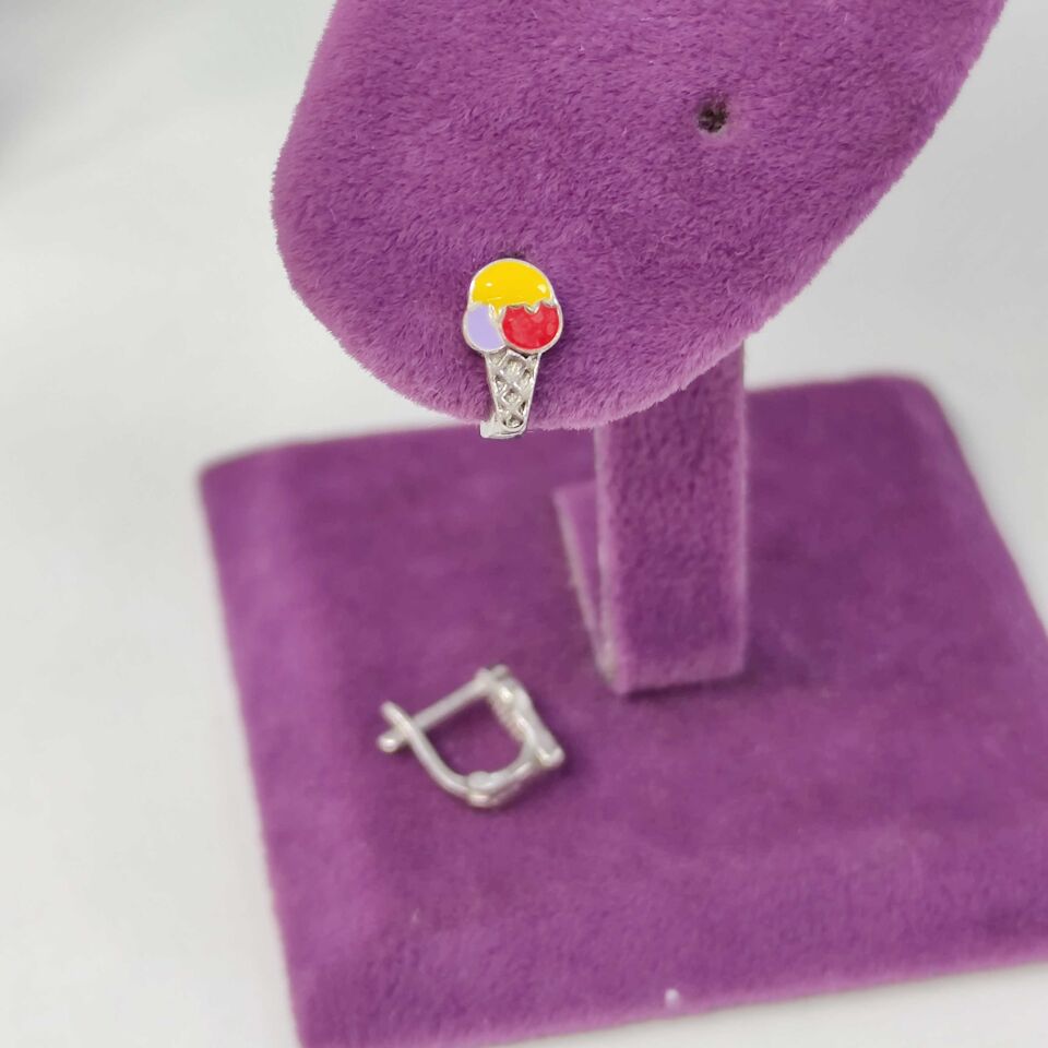 DONDURMA GÜMÜŞ ÇOCUK KÜPESİ RODYUM BEYAZ - STD