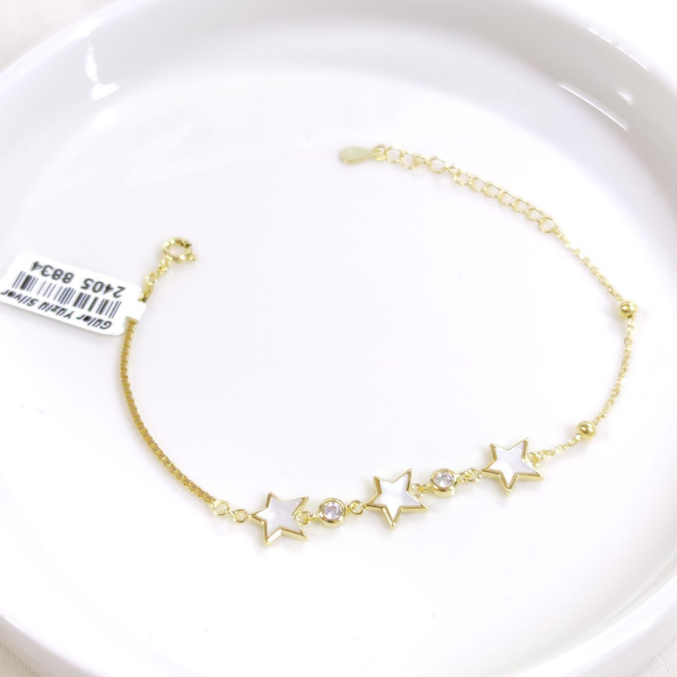 İTHAL TAŞLI SEDEF YILDIZ GÜMÜŞ BİLEKLİK 16+3 CM
