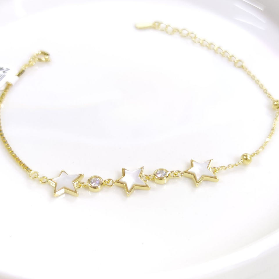 İTHAL TAŞLI SEDEF YILDIZ GÜMÜŞ BİLEKLİK 16+3 CM