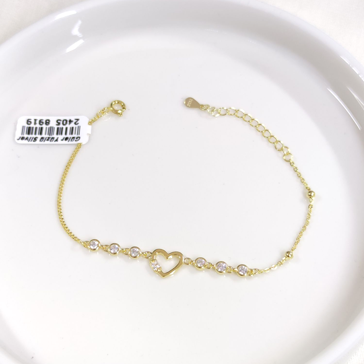 İTHAL TAŞLI KALP GÜMÜŞ BİLEKLİK 16+3 CM