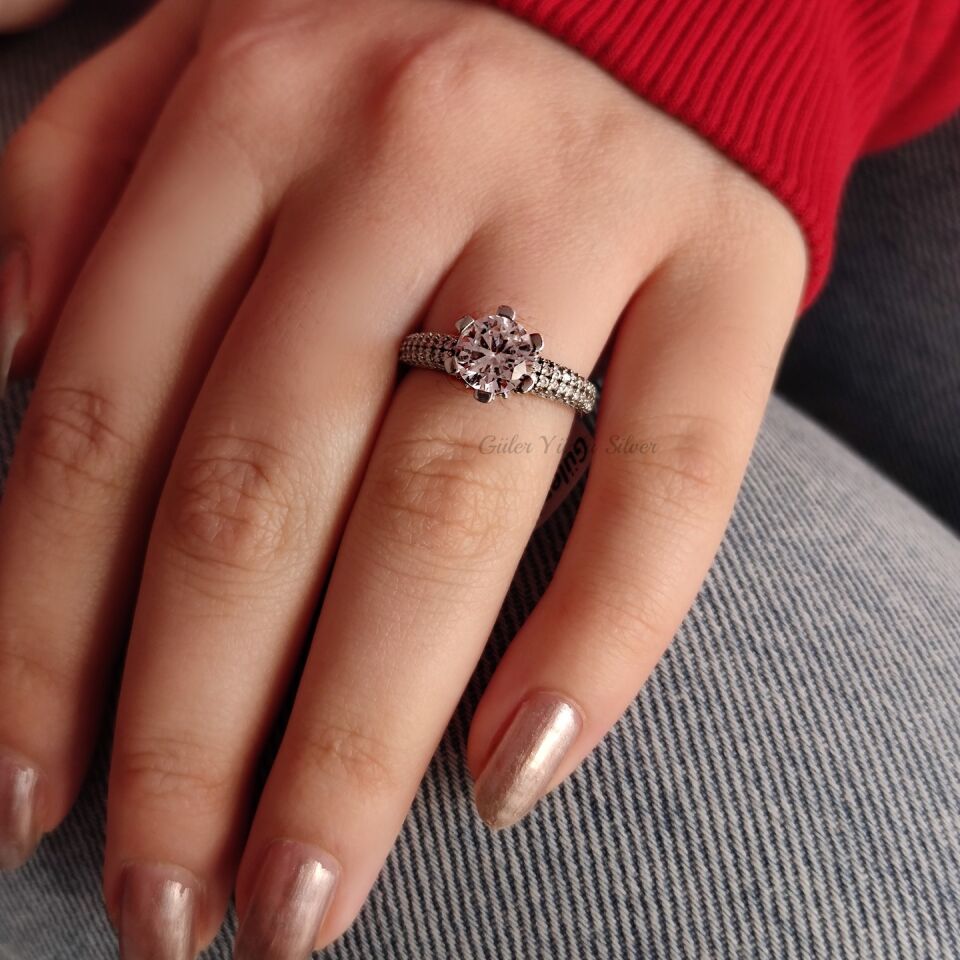 ZİRKON TAŞLI TEK TAŞ YÜZÜK G0615 RODYUM BEYAZ - 21