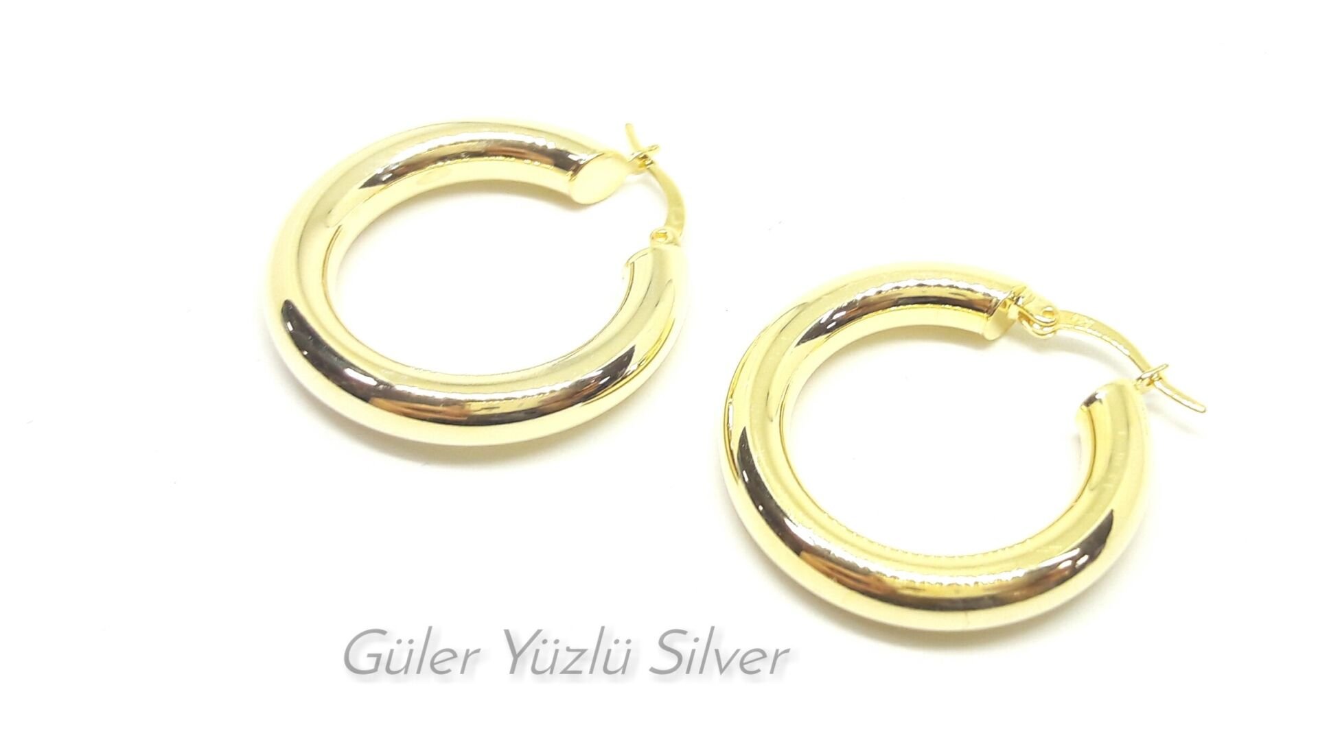 22 MM BOMBELİ HALKA GÜMÜŞ KÜPE ALTIN SARI - STD