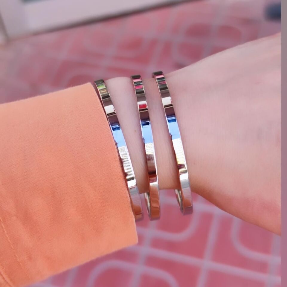 ÜÇLÜ KALIN 65 MM RAY ÇELİK BİLEZİK BEYAZ - STD