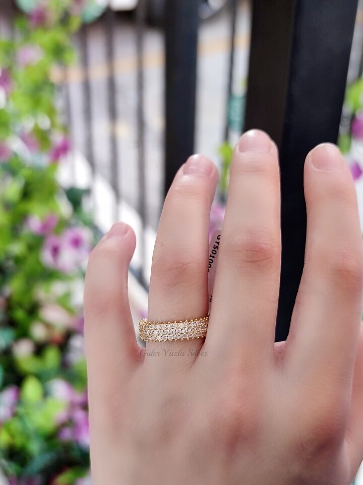 3 SIRA ZİRKON TAŞLI TAMTUR GÜMÜŞ YÜZÜK ALTIN SARI - 20