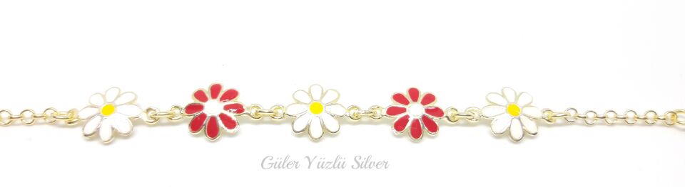 MİNELİ ÇİÇEKLİ ÇOCUK GÜMÜŞ BİLEKLİK ALTIN SARI - STD