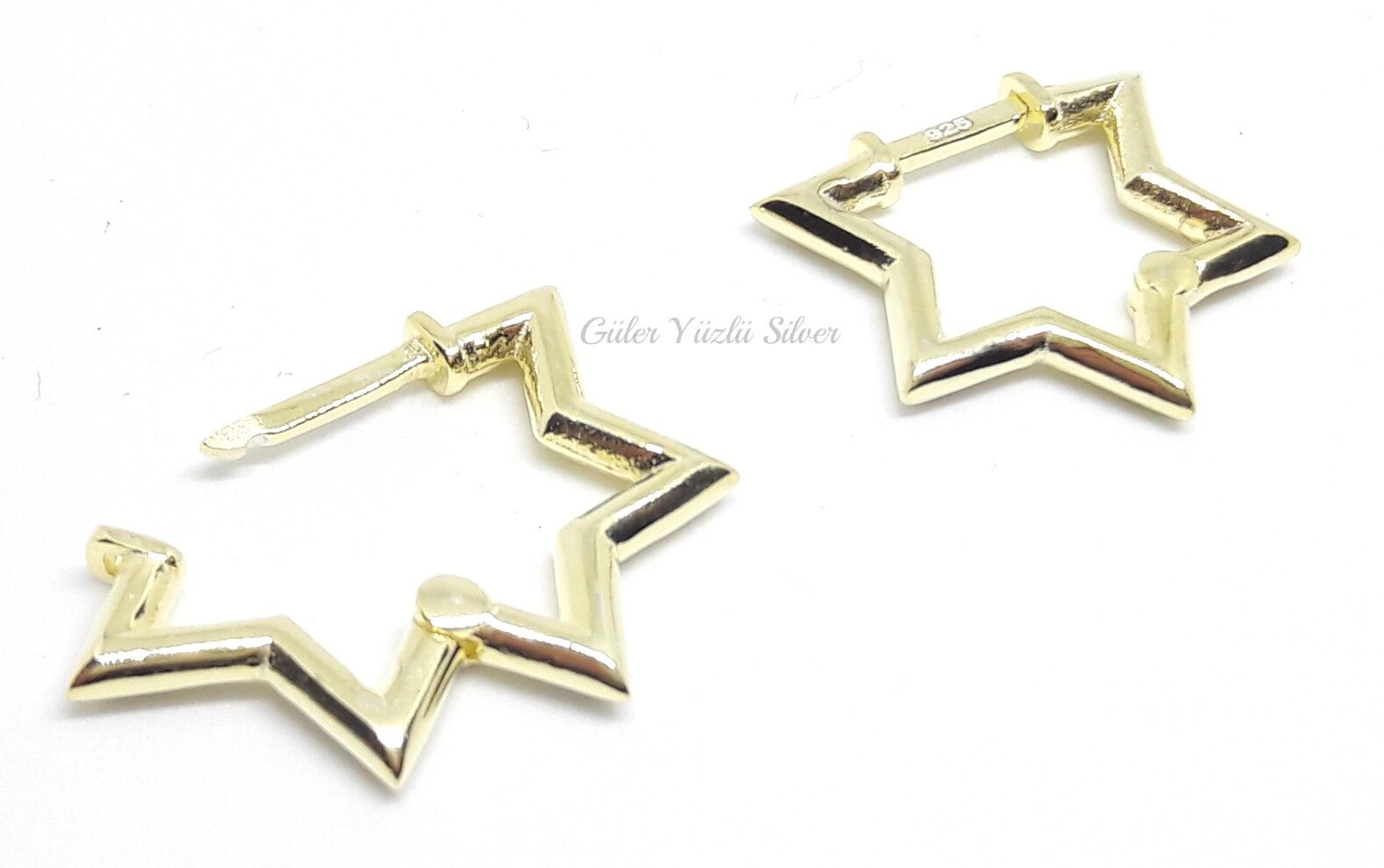 YILDIZ GÜMÜŞ HALKA KÜPE ALTIN SARI - STD