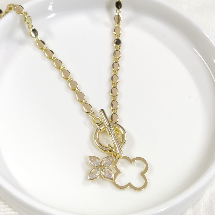 FULLYX YONCA ÇİÇEKLİ PUL KOLYE GOLD 50 CM