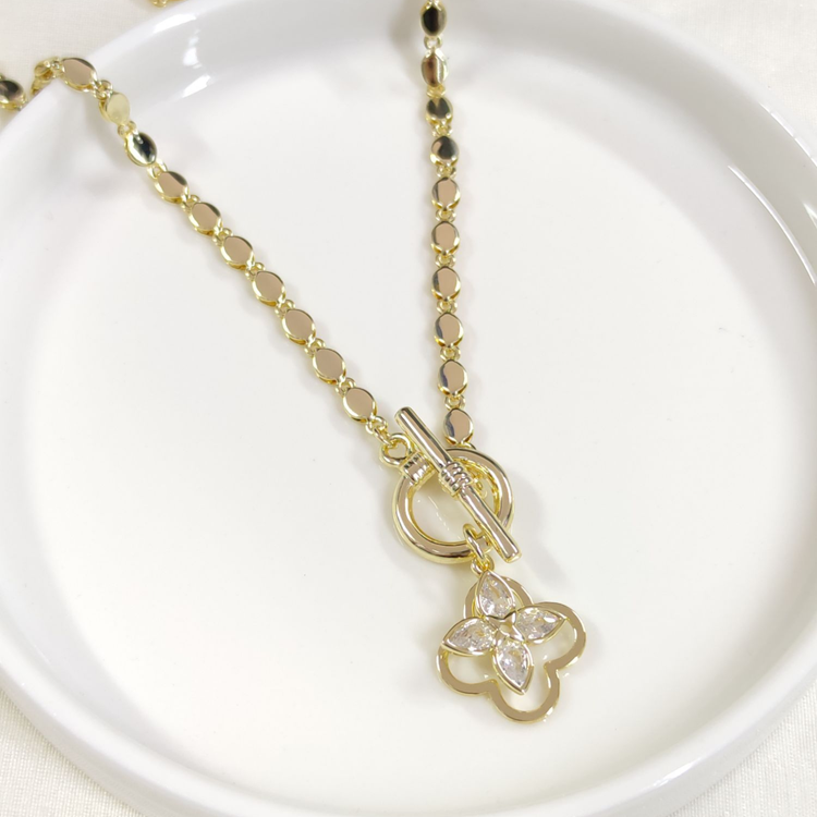FULLYX YONCA ÇİÇEKLİ PUL KOLYE GOLD 50 CM