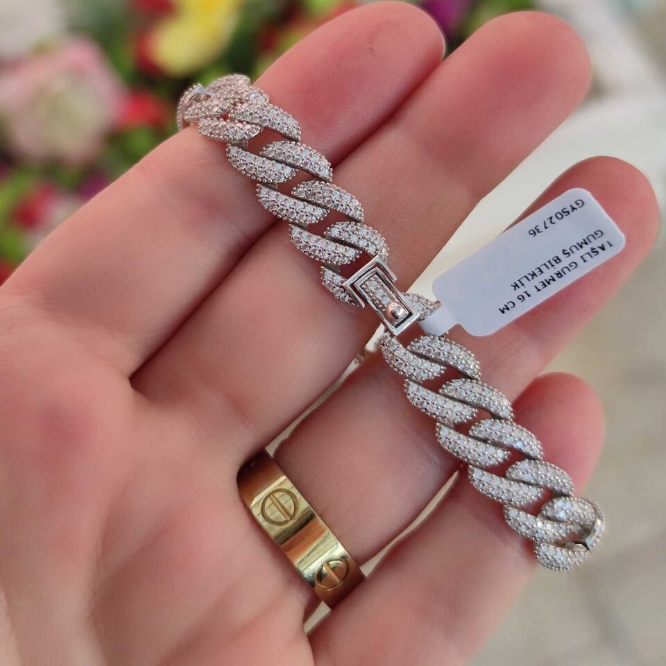 TAŞLI GURMET 16 CM GÜMÜŞ BİLEKLİK RODYUM BEYAZ - STD