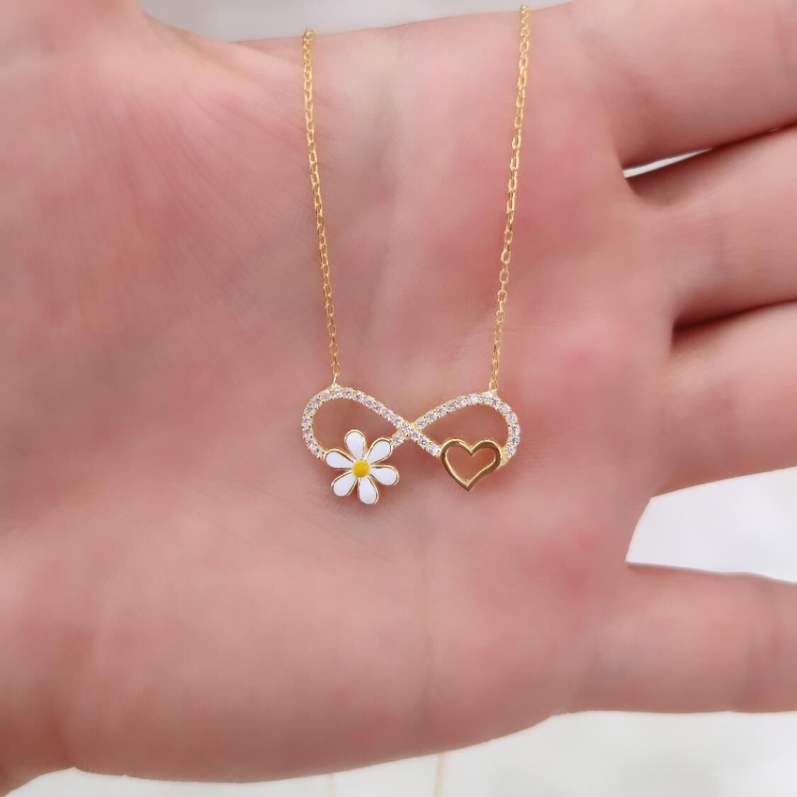 PAPATYA KALP SONSUZLUK GÜMÜŞ KOLYE ALTIN SARI - STD