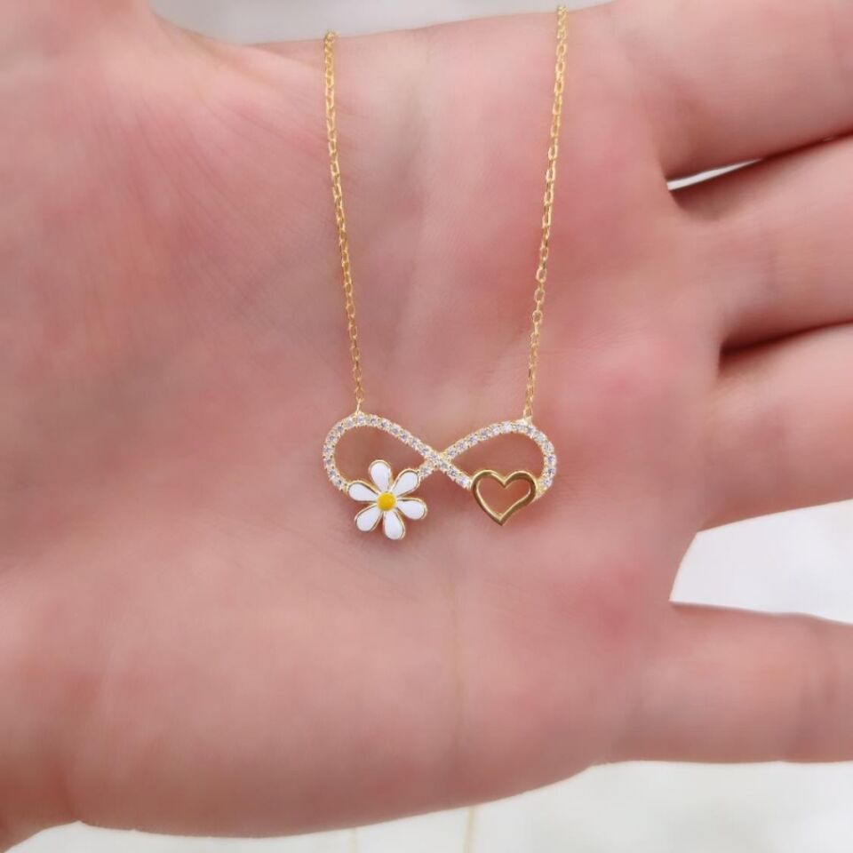 PAPATYA KALP SONSUZLUK GÜMÜŞ KOLYE ALTIN SARI - STD