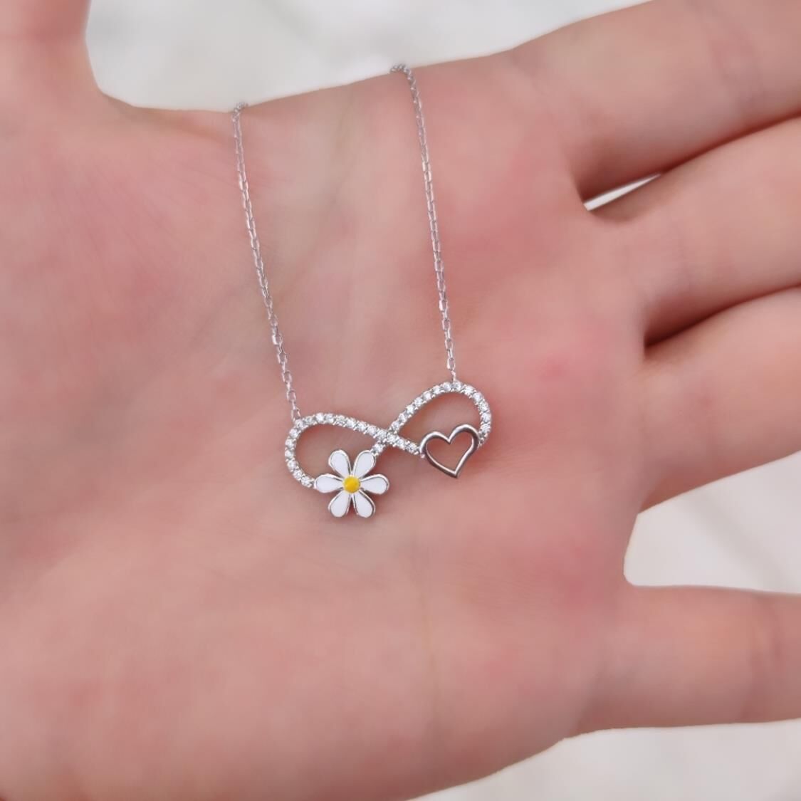 PAPATYA KALP SONSUZLUK GÜMÜŞ KOLYE RODYUM BEYAZ - STD