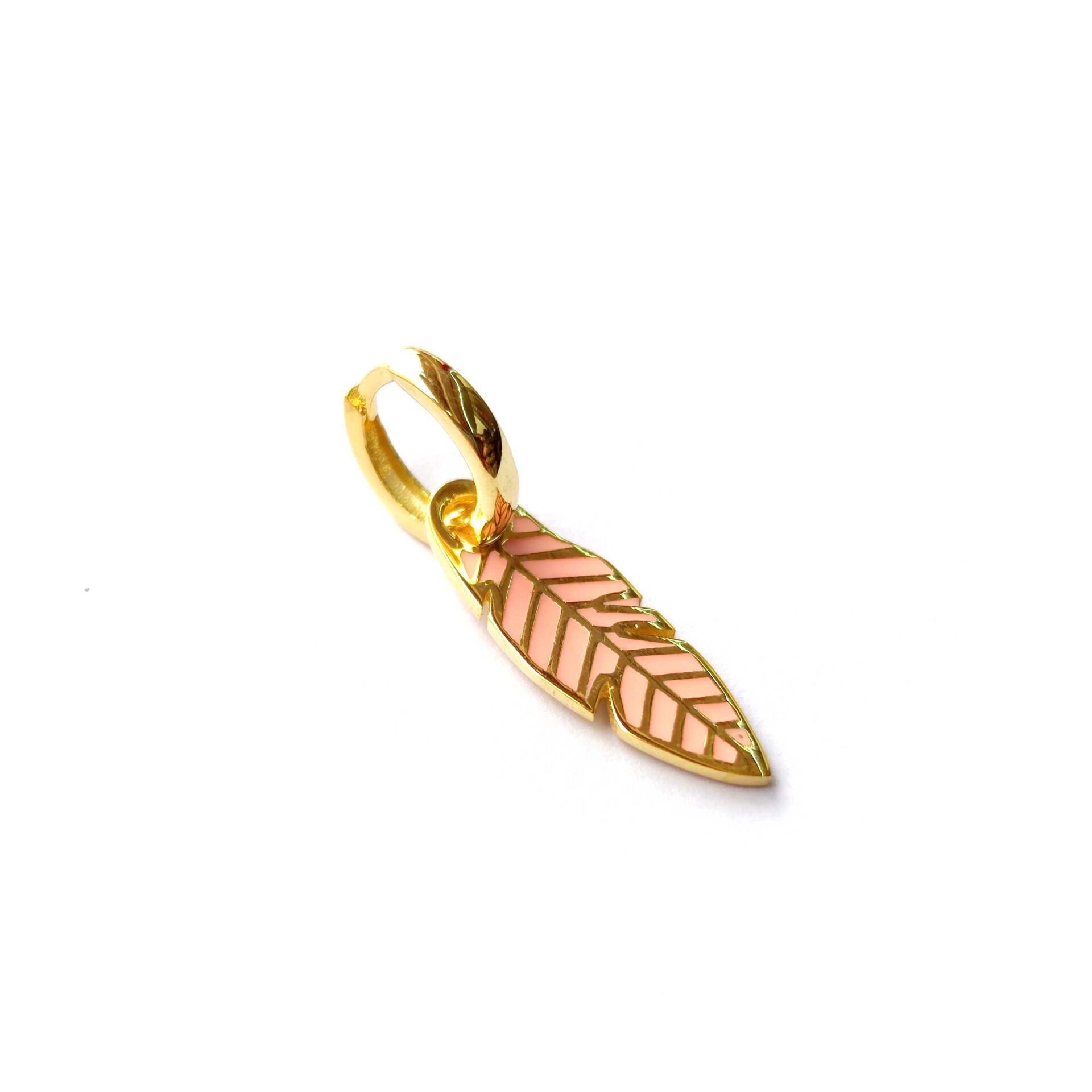 PEMBE MİNELİ TÜY TEK HALKA GÜMÜŞ KÜPE ALTIN SARI - STD