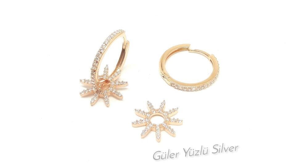 ZİRKON TAŞLI GÜNEŞ MODELİ HALKA GÜMÜŞ  KÜPE