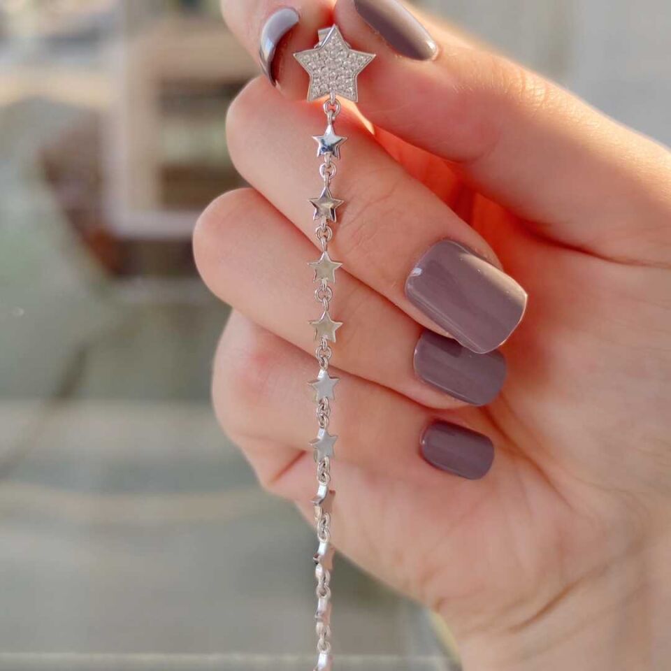 SALLATILI SÜZME YILDIZ - TEK - GÜMÜŞ KÜPE RODYUM BEYAZ - STD