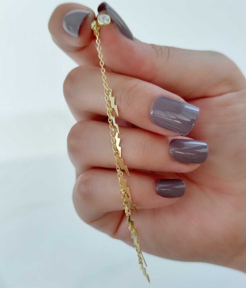 SALLANTILI ŞİMŞEK - TEK - GÜMÜŞ KÜPE ALTIN SARI - STD