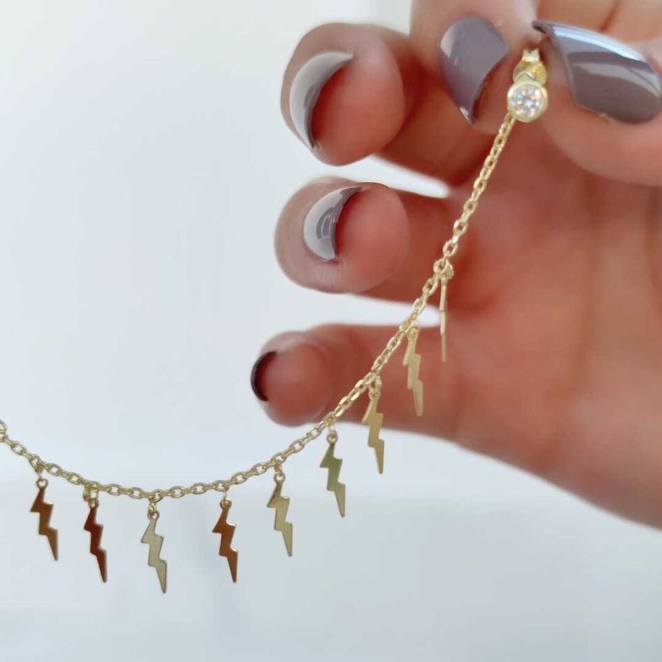 SALLANTILI ŞİMŞEK - TEK - GÜMÜŞ KÜPE ALTIN SARI - STD