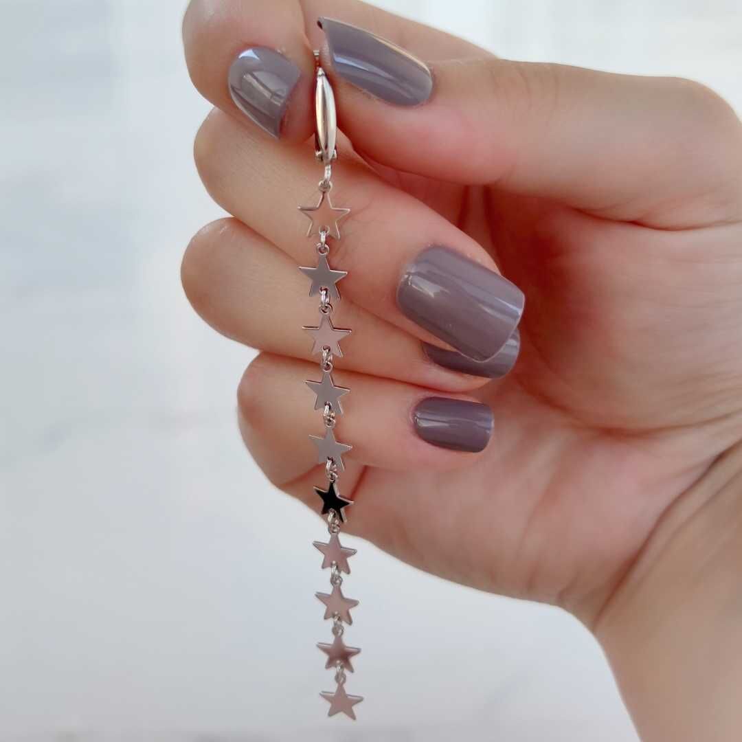 SÜZME YILDIZ - TEK - HALKA GÜMÜŞ KÜPE RODYUM BEYAZ - STD