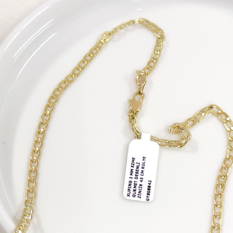 XUPING 3 MM EZME GURMET DESENLİ ZİNCİR 45 CM KOLYE GOLD