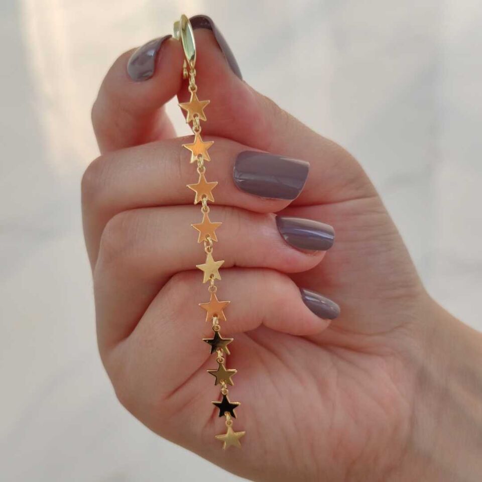 SÜZME YILDIZ - TEK - HALKA GÜMÜŞ KÜPE ALTIN SARI - STD