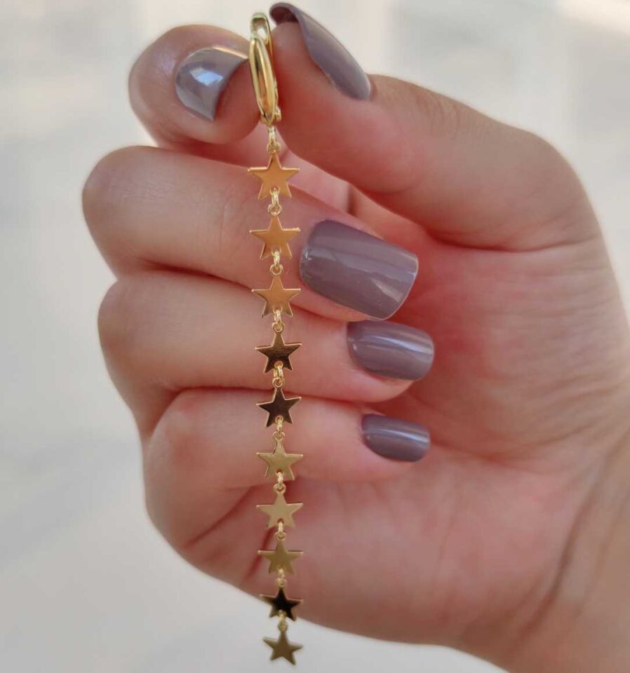 SÜZME YILDIZ - TEK - HALKA GÜMÜŞ KÜPE ALTIN SARI - STD