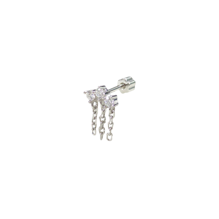 ZİNCİR SALLANTILI ÜÇ TAŞ GÜMÜŞ TRAGUS PIERCING