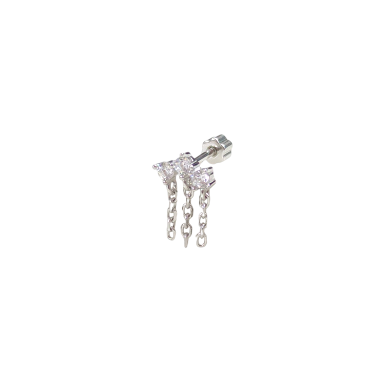 ZİNCİR SALLANTILI ÜÇ TAŞ GÜMÜŞ TRAGUS PIERCING