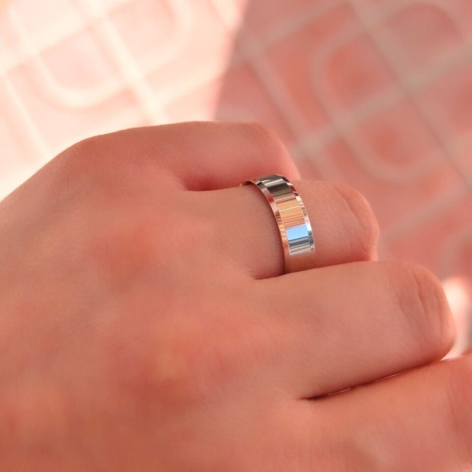 5 MM KLASİK KESİKLİ DÜZ GÜMÜŞ  ALYANS RODYUM BEYAZ - 20