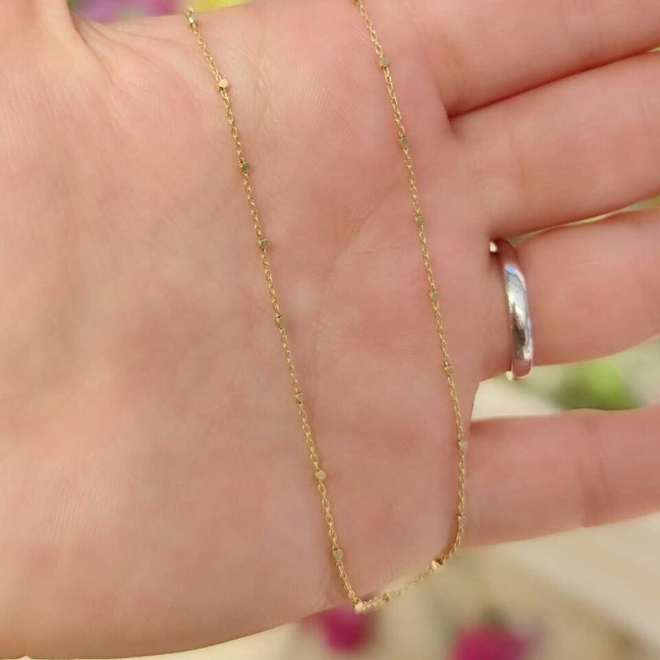 KÜP DETAYLI GÜMÜŞ ZİNCİR ALTIN SARI - 45 CM