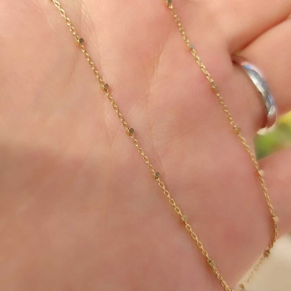 KÜP DETAYLI GÜMÜŞ ZİNCİR ALTIN SARI - 45 CM