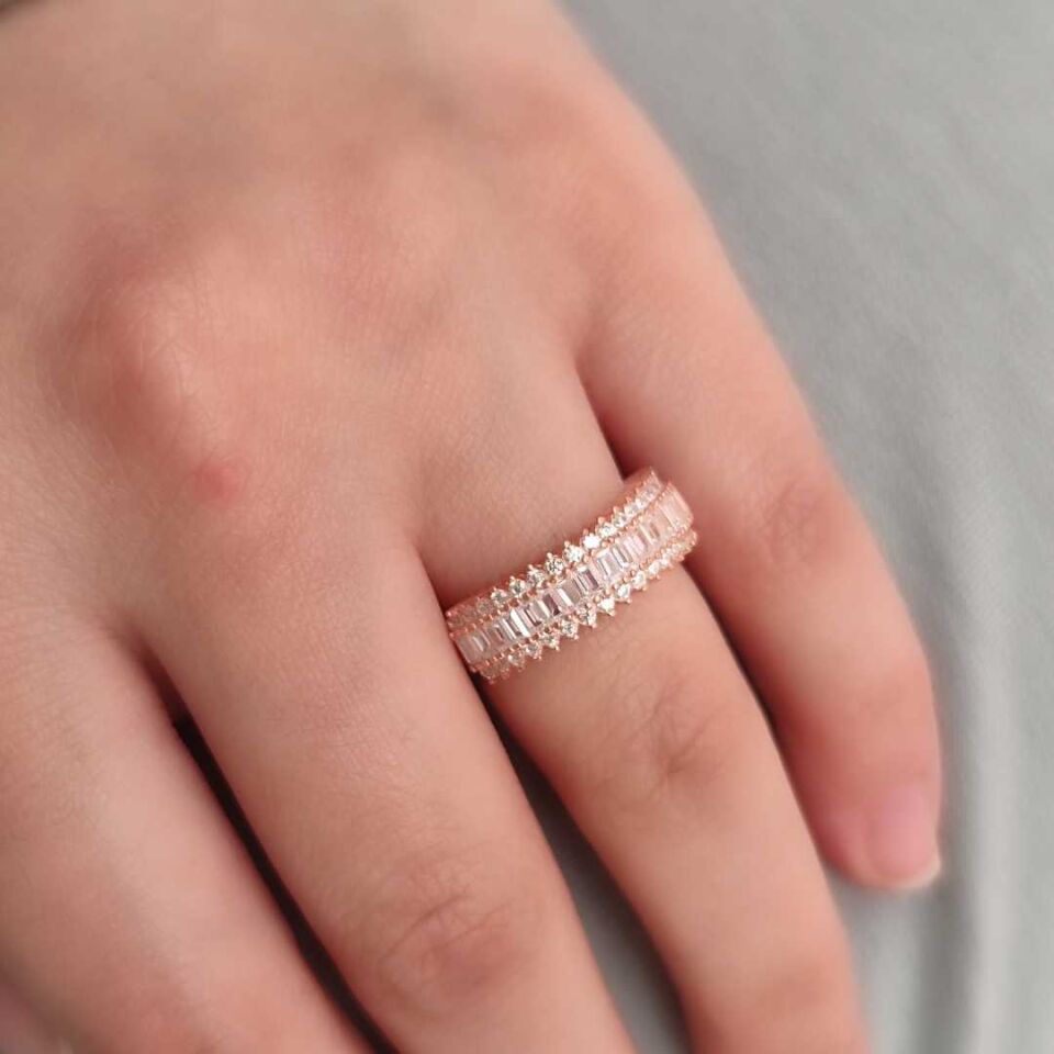 YARIM TUR BAGET GÜMÜŞ YÜZÜK ROSE BAKIR - STD