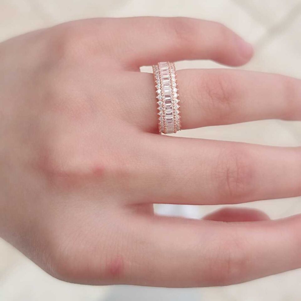 YARIM TUR BAGET GÜMÜŞ YÜZÜK ROSE BAKIR - STD