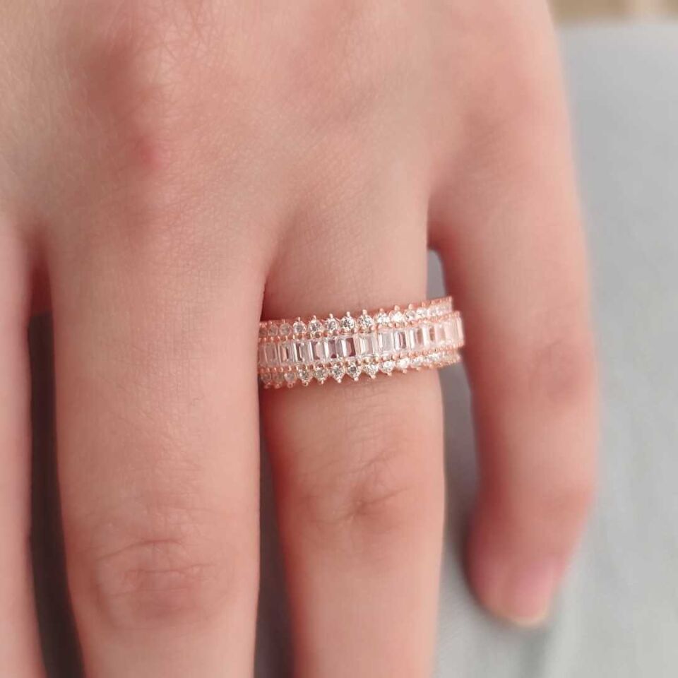 YARIM TUR BAGET GÜMÜŞ YÜZÜK ROSE BAKIR - STD