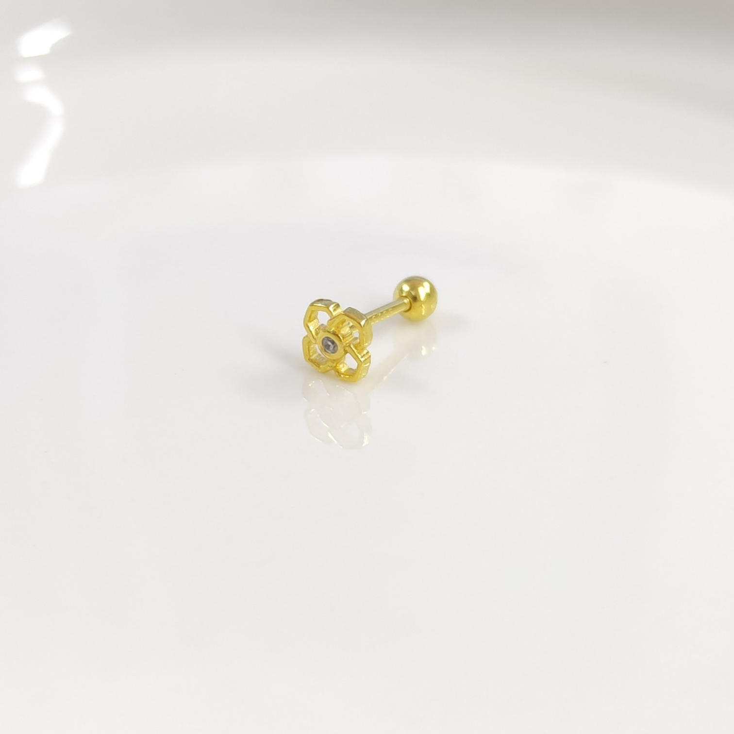 ÇİÇEK GÜMÜŞ TRAGUS PIERCING ALTIN SARI - STD