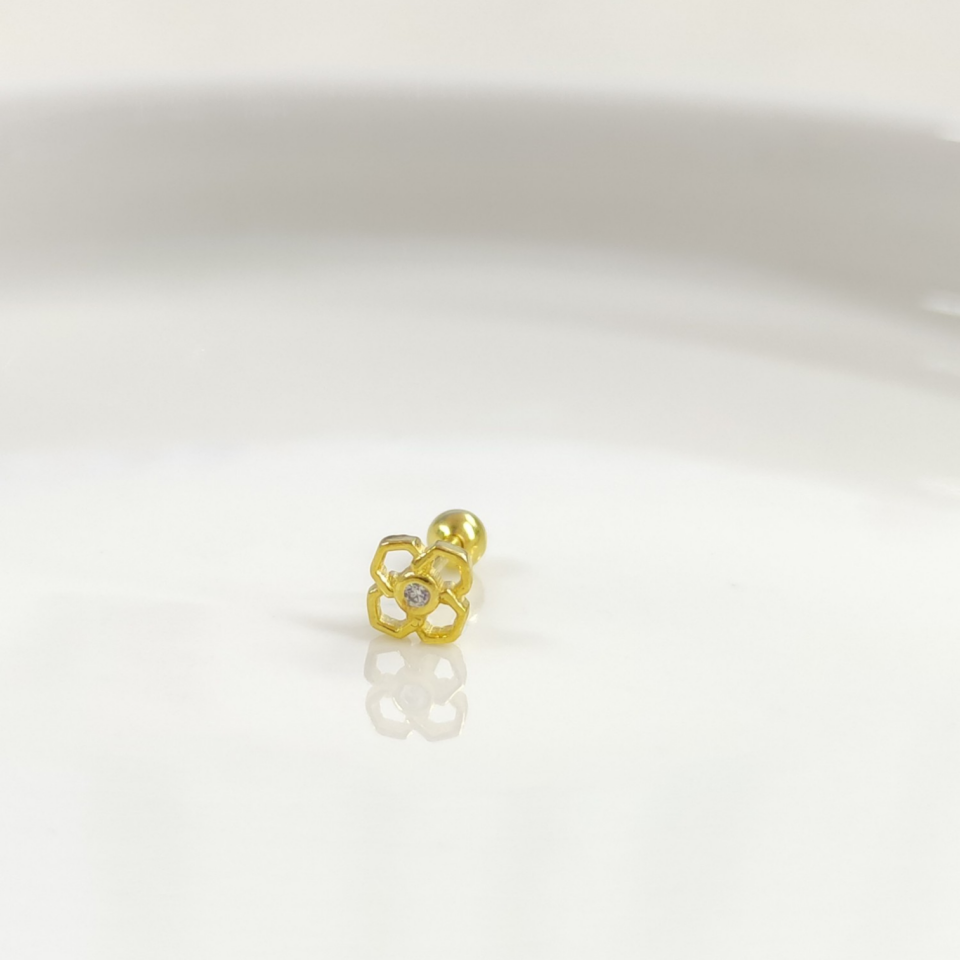 ÇİÇEK GÜMÜŞ TRAGUS PIERCING ALTIN SARI - STD