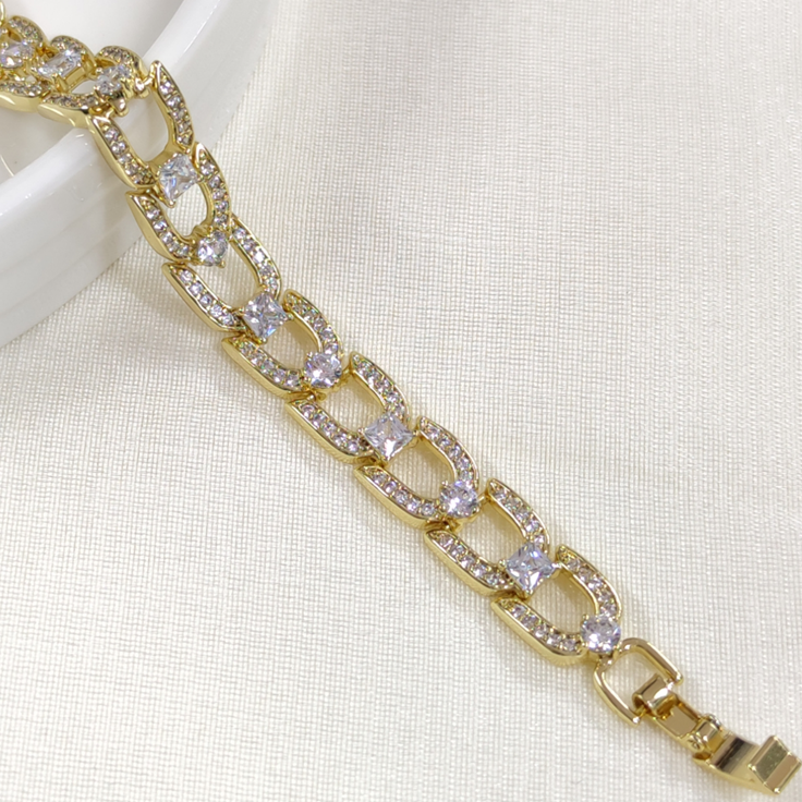 XUPING 10 MM TAŞLI U MODEL BİLEKLİK GOLD 17+2CM