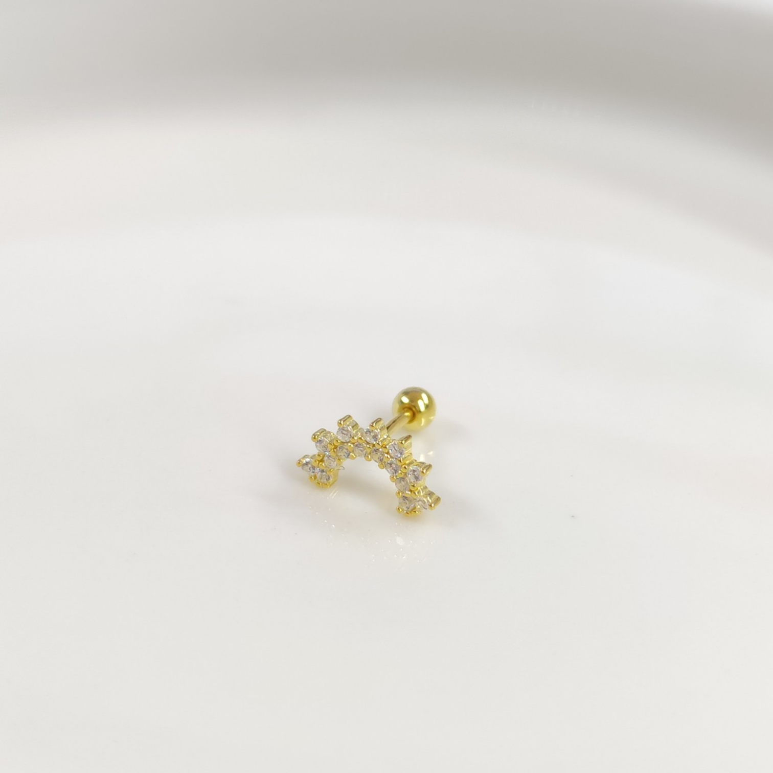 BEYAZ TAŞLI GÖKKUŞAĞI GÜMÜŞ TRAGUS PIERCING STD - ALTIN SARI