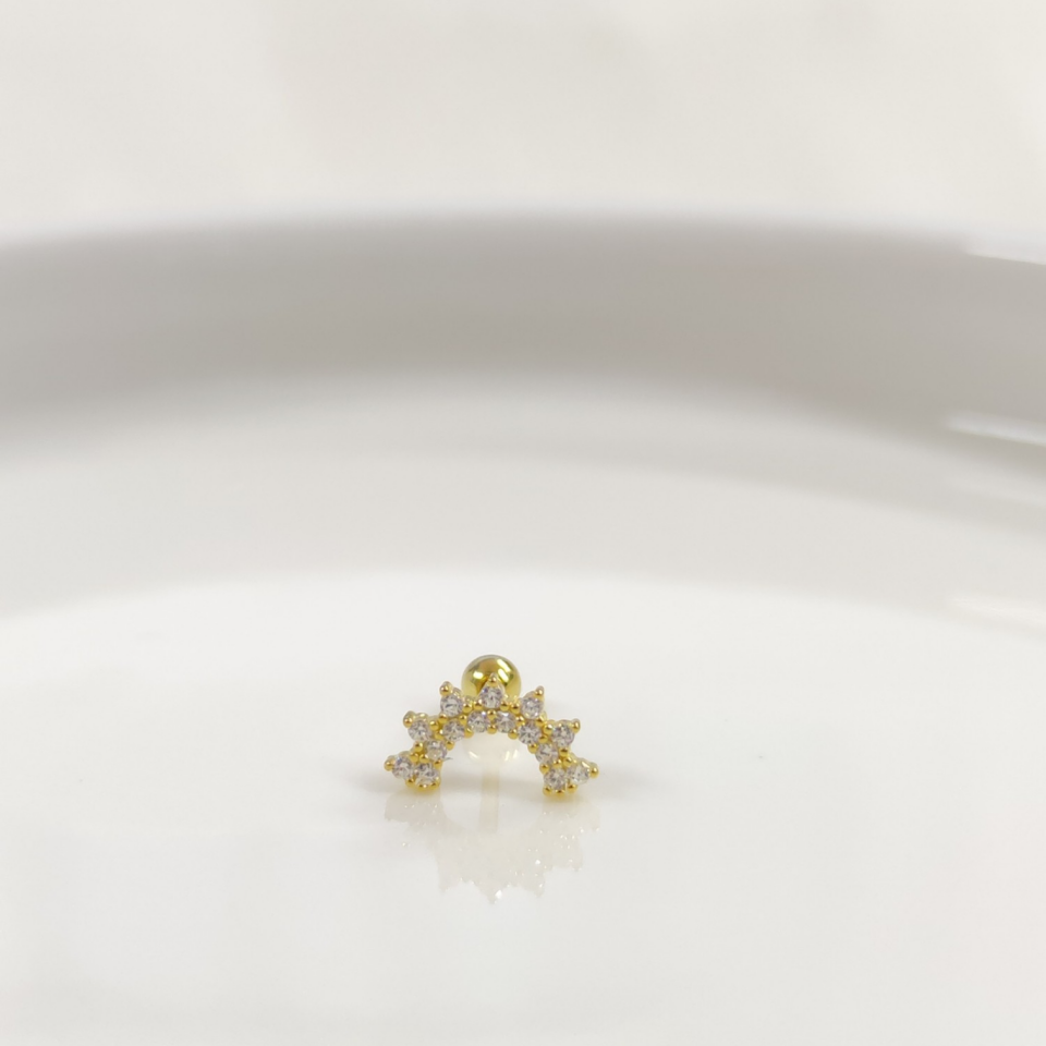 BEYAZ TAŞLI GÖKKUŞAĞI GÜMÜŞ TRAGUS PIERCING STD - ALTIN SARI