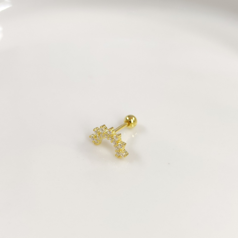 BEYAZ TAŞLI GÖKKUŞAĞI GÜMÜŞ TRAGUS PIERCING STD - ALTIN SARI