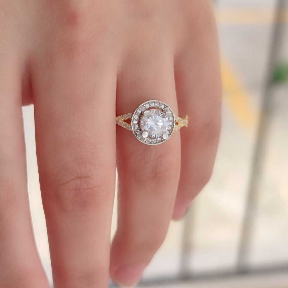 YUVARLAK TAŞLI TEK TAŞ GÜMÜŞ YÜZÜK ALTIN SARI - 19