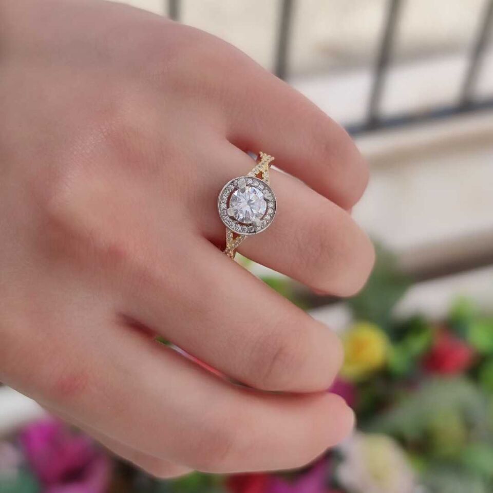 YUVARLAK TAŞLI TEK TAŞ GÜMÜŞ YÜZÜK ALTIN SARI - 14